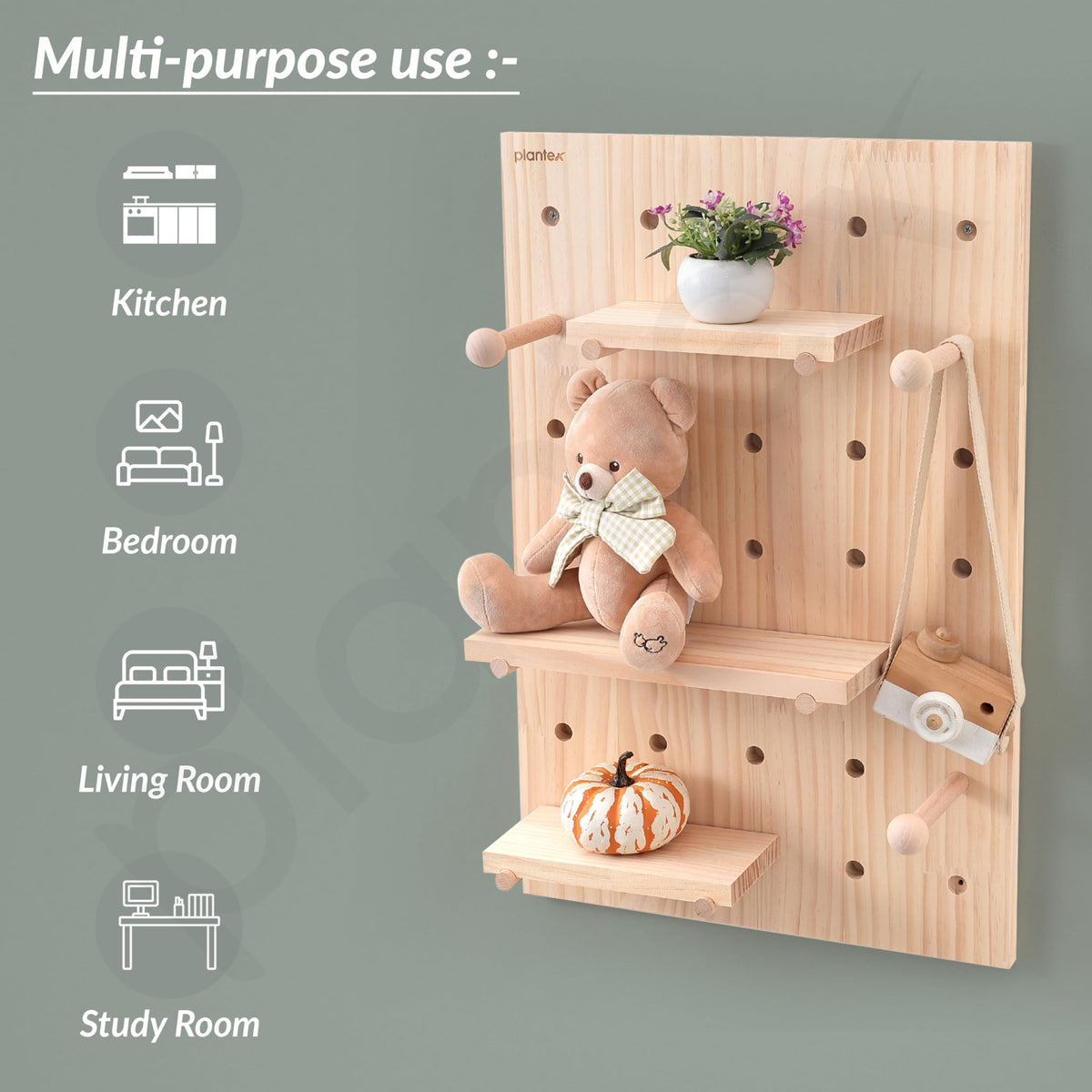 Plantex Multipurpose Pine Wood Pegboard for Home/Wood Display Shelf/Wall Organizer for Bedroom/Kitchen/Bathroom - (24x16 inches)-5
