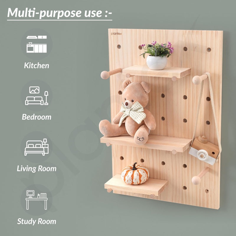 Plantex Multipurpose Pine Wood Pegboard for Home/Wood Display Shelf/Wall Organizer for Bedroom/Kitchen/Bathroom - (24x16 inches)-5