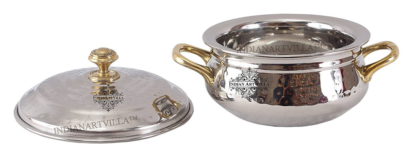 Steel Hammered Design Handi Brass Handle with Steel Lid|450 ML
