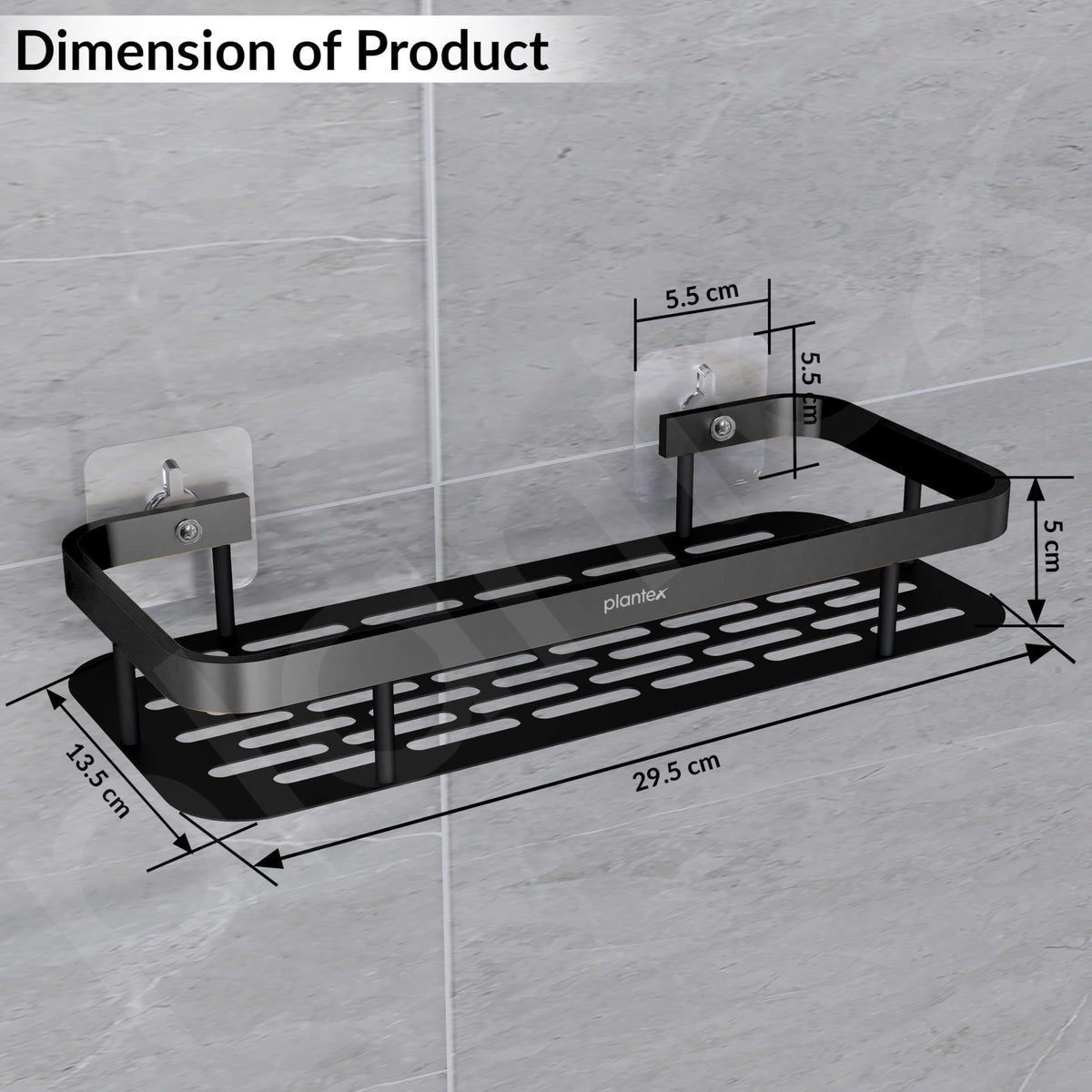 Plantex Bathroom Organizer Without Drill/Stainless Steel & Aluminium Shelf for Wall with Adhesive Stickers - Pack of 1 (12x5 inch, Black)-5