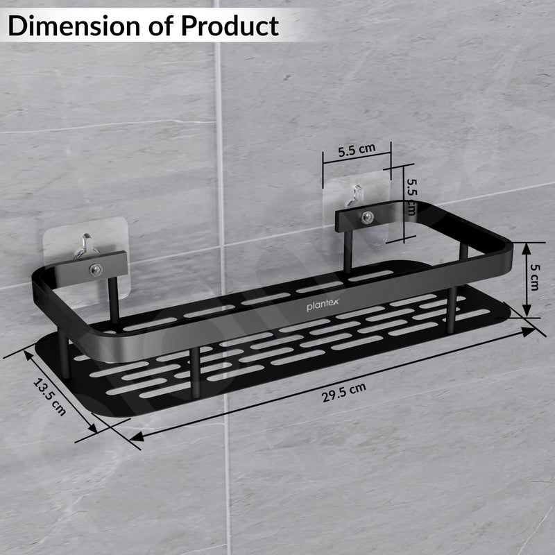 Plantex Bathroom Organizer Without Drill/Stainless Steel & Aluminium Shelf for Wall with Adhesive Stickers - Pack of 1 (12x5 inch, Black)-5