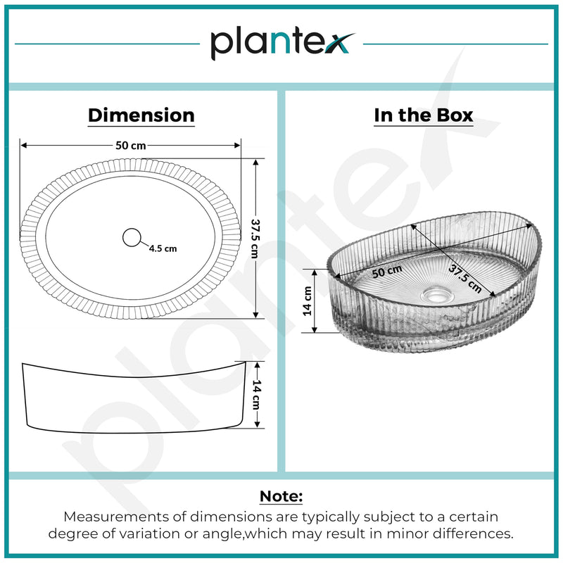 Plantex Transparent Glass Basin for Bathroom/Tabletop Round Wash Basin/Luxury Countertop Basin for Home/Office/Hotel (Somky - 20 x15 x 5.5 inch)-4