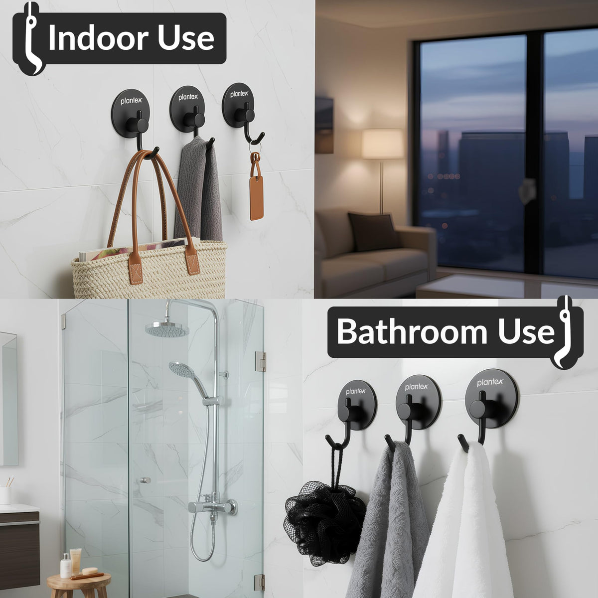 Plantex Wall Hanging Hook/Bath Towel Hook/Self Adhesive Round Robe Hooks for Kitchen/Bathroom/Stylish Home Decor Items - Pack of 2 (Black)-6