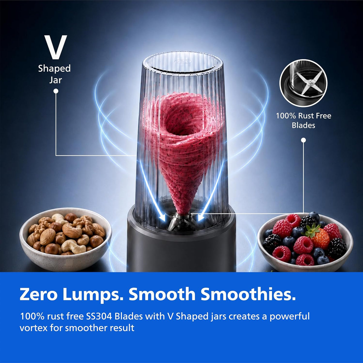 Philips HR2612/00 Mini Blender, 2 Unbreakable Food-Grade PC Jars