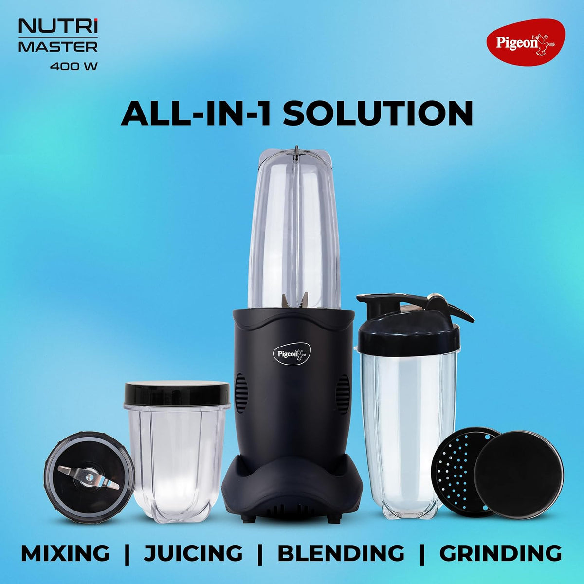 Pigeon by Stovekraft Nutri Master | Mixer Grinder Juicer Blender Smoothie Maker All-in-1 Machine | 400 Watt | 3 Jars |1Y