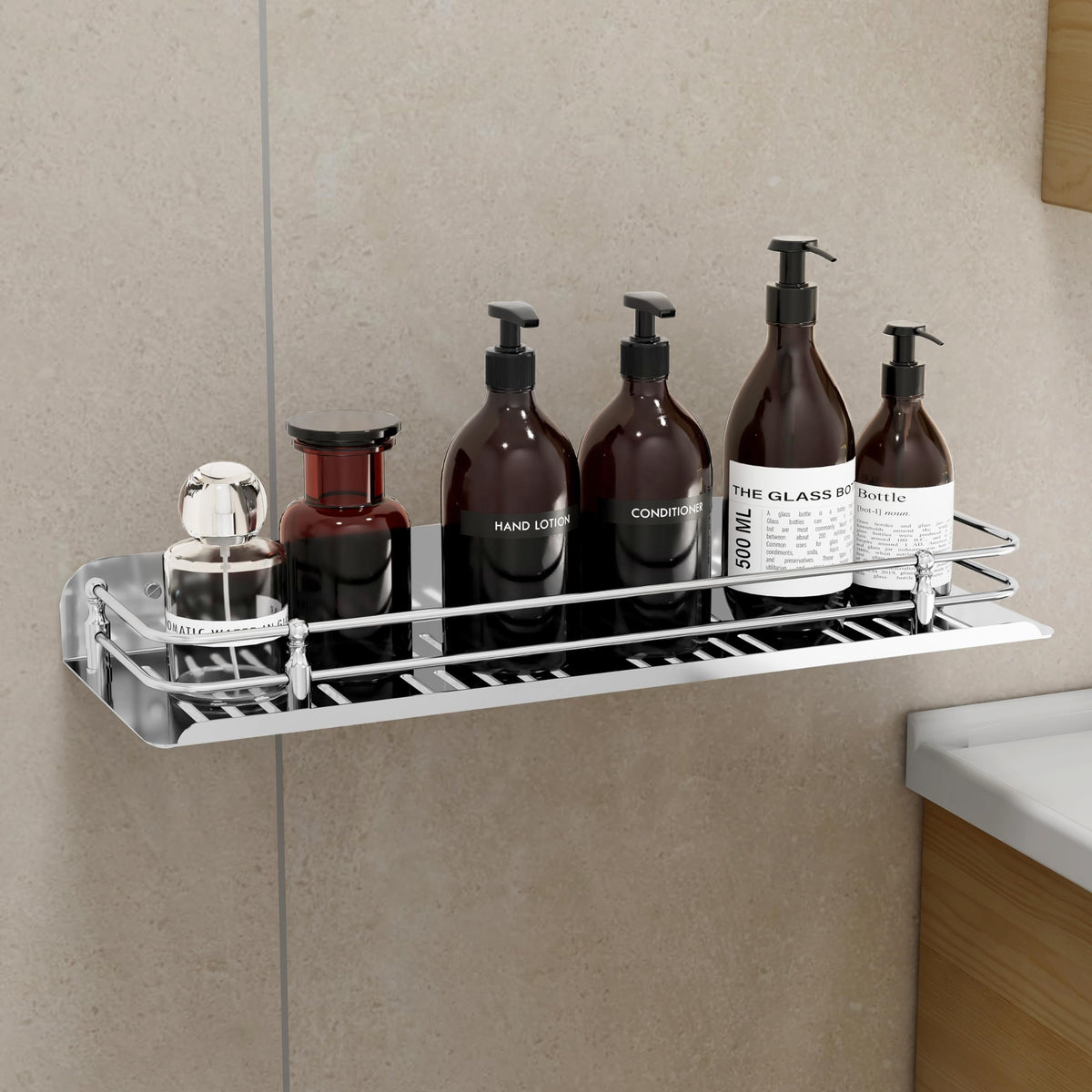 Plantex Bathroom Wall Shelf/Stainless Steel Bathroom Shelf for Wall with Railings/Bathroom Accessories Holder (15 inches, Chrome)-1