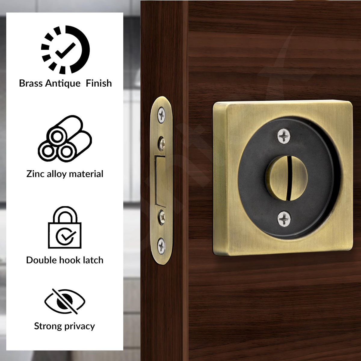 Plantex Door Lock Latch/Zinc Baby Latch for Bathroom/Door Latch Lock/Baby Latch Door Chitkani Home/Bedroom - (DTM-620, Brass Antique and Black)-4