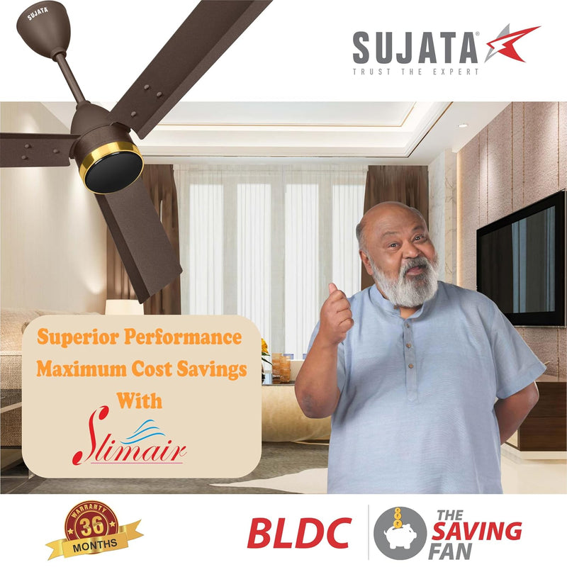 Sujata Slim Air BLDC 1200 mm Ceiling Fan with Remote | 5 Star - Tera Brown Gold