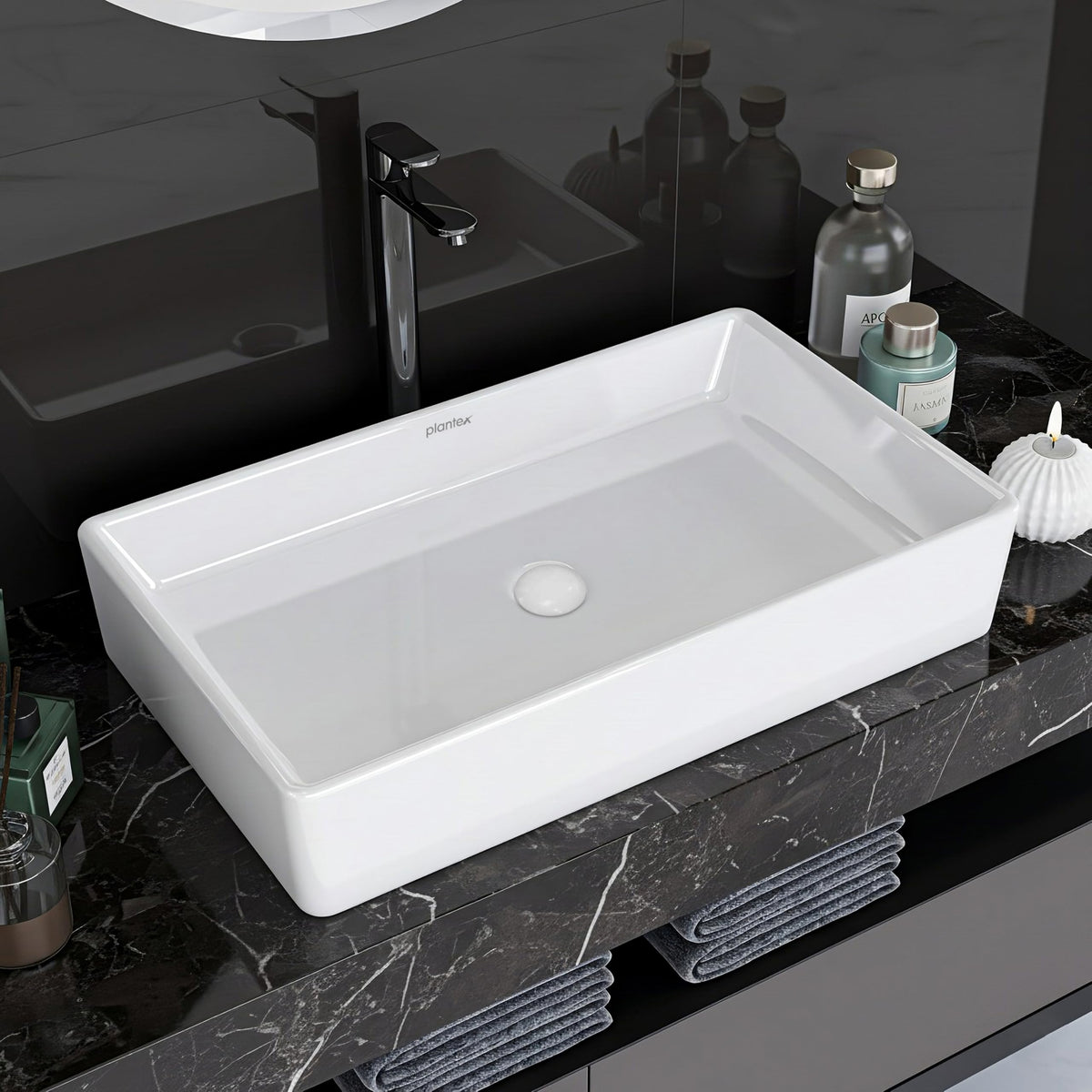 Plantex Platinum Tabletop Wash Basin for bathroom/Countertop Ceramic Washbasin/10 Years Glaze Warranty by Plantex (White, 23.5 x 13.5 x 4.5 Inch)