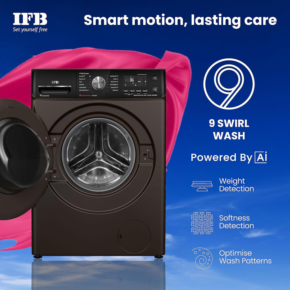 IFB 10 Kg 5 Star AI Eco Inverter Fully Automatic Front Load Washing Machines with Wifi (Executive Plus MXC 1014, Mocha, 