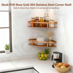 Plantex Corner Shelf for Bathroom Wall/304 Grade Stainless Steel Bathroom Corner Shelf Rack/Bathroom Shelf Organizer/Multipurpose Bathroom Accessories Set -Pack of 2 (PVD Rose Gold,9x9 Inches)-2