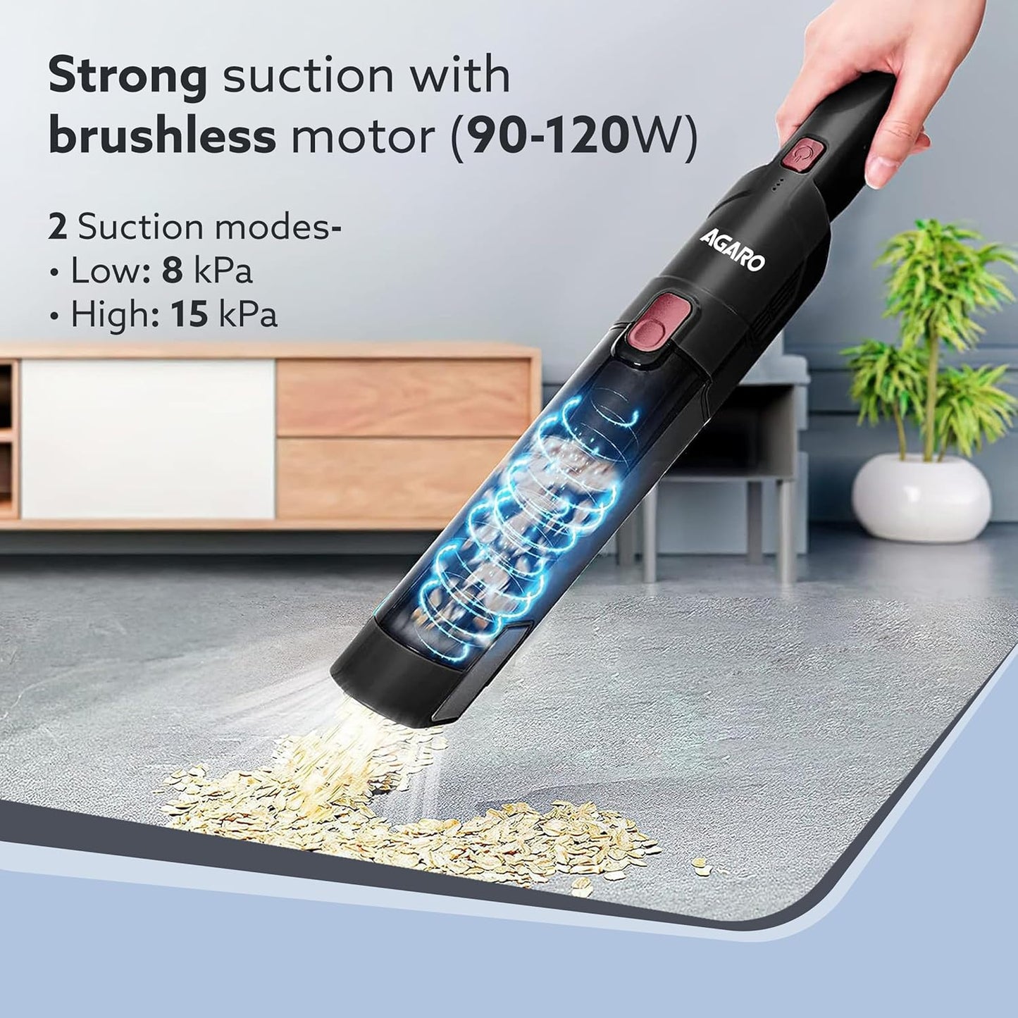 AGARO Sapphire Hand Held Vacuum Cleaner,Up to 15 kPa Powerful Suction with Fast Charging Dock, Rechargeable Portable Powerful Cleaner, Lightweight Hand Held Vacuum Cleaner for Home, Office, and Car