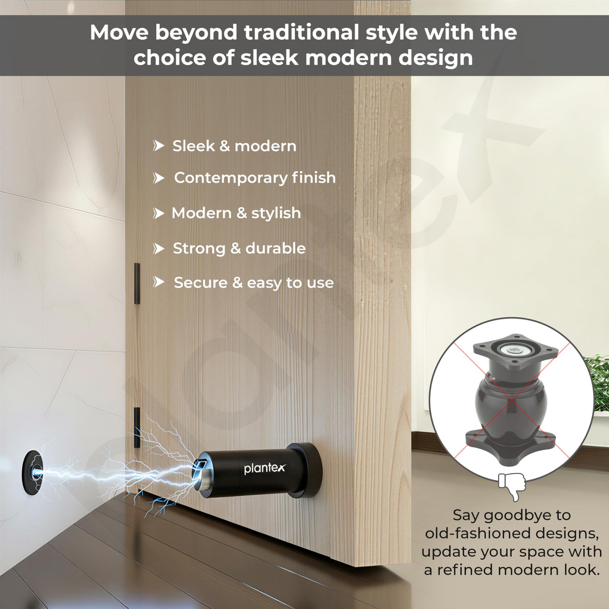 Plantex Stainless Steel Wall-Mounted Magnetic Door Stopper/Door Catcher for Wooden Door/Stops for Door - Pack of 2 (Matt Black)-2