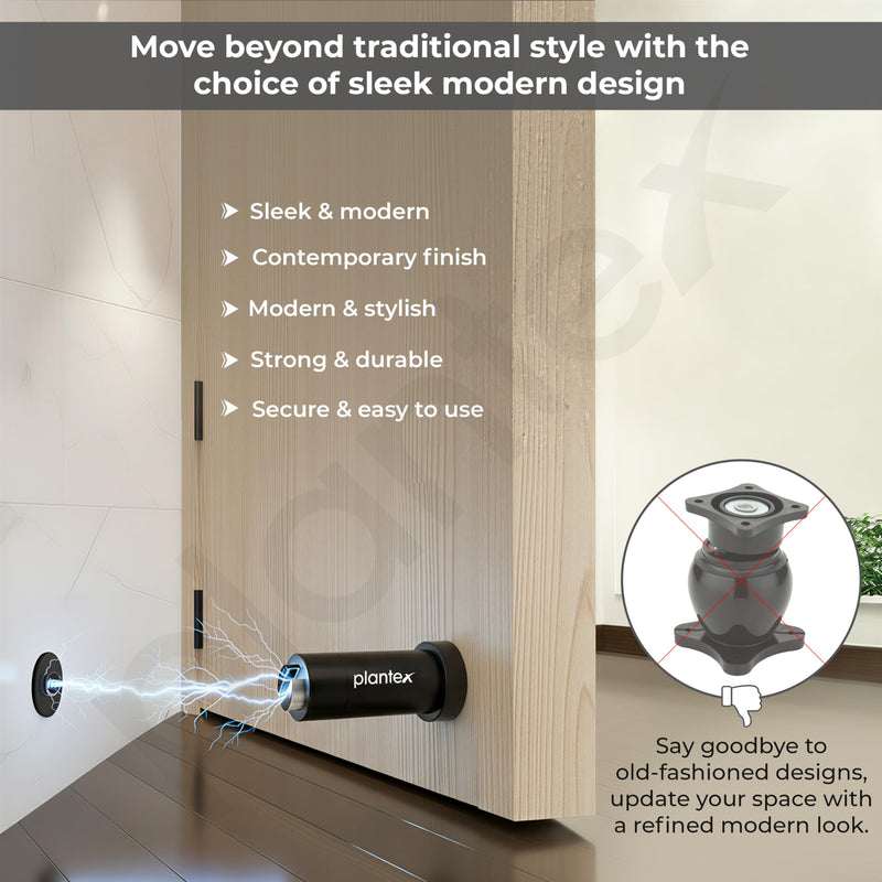 Plantex Stainless Steel Wall-Mounted Magnetic Door Stopper/Door Catcher for Wooden Door/Stops for Door - Pack of 2 (Matt Black)-2
