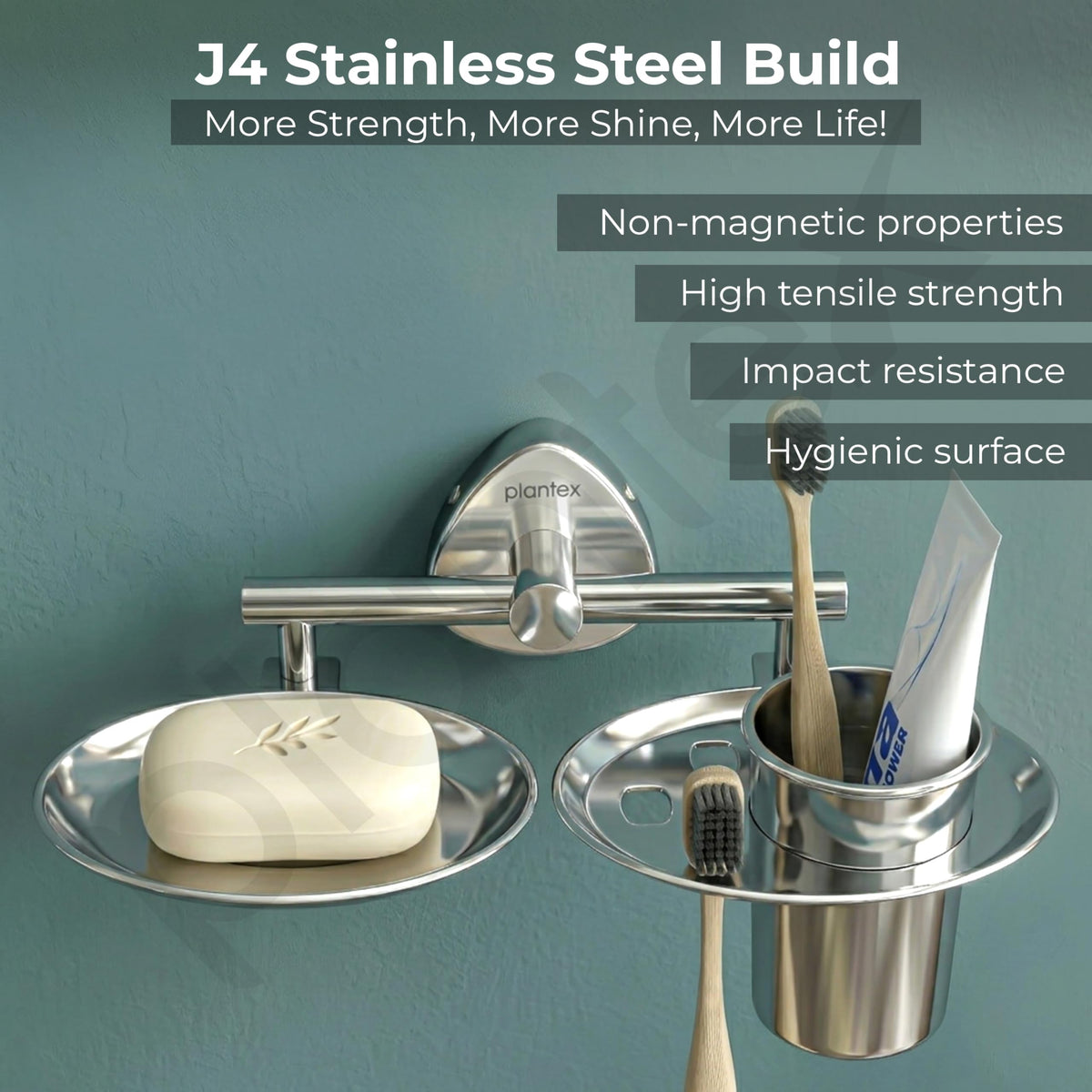 Plantex J4 Stainless Steel Soap Dish with Tumbler Holder/Soap and Brush Holder for Bathrooom/2 in 1 Soap Holder with Toothbrush Holder/Bathroom Accessories (Chrome Finish) Angel-4