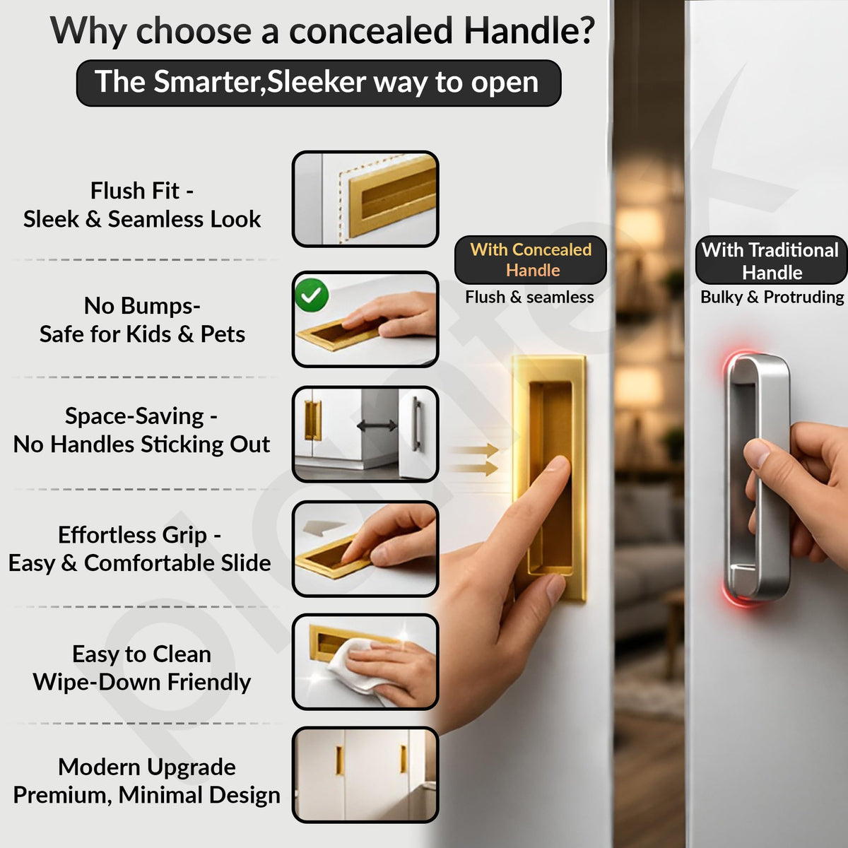 Plantex Sliding Door Handle/Concealed Handle for Sliding Door/96mm Concealed Handle for Wardrobe/Kitchen Cabinet - Pack of 2 (PVD Gold) (Model APS-DTC-3900)-6