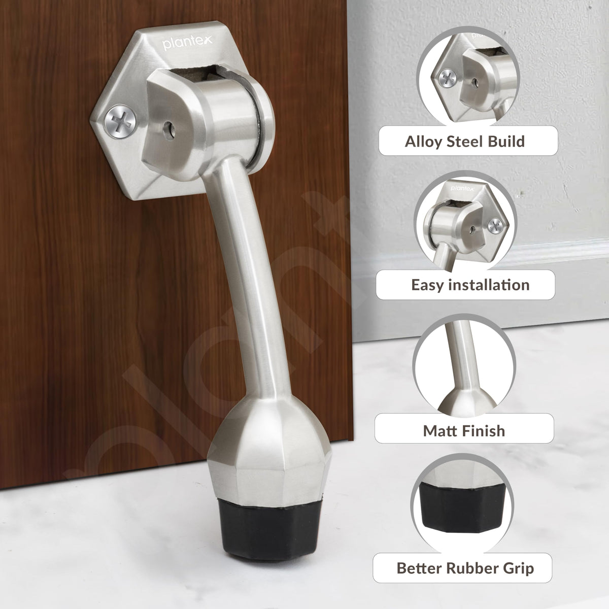 Plantex Door Stopper for Main Door/5-Inch Stopper with Rubber Grip/Stoppers for Wooden Door/Stops for Door Pack of 1 (Matt)-5