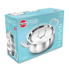 Hawkins 3L Pro Triply Stainless Steel Handi with Steel Handles and Steel Lid, Silver (PSH30S)
