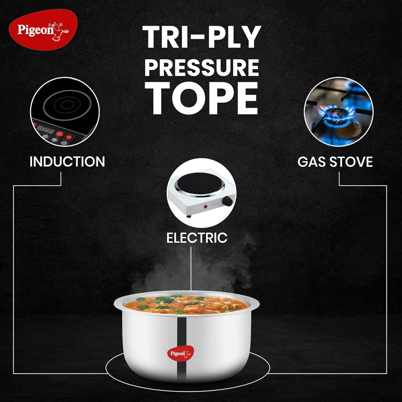 Pigeon Elite Stainless Steel Triply Sauce Pan / Tope, Gas Stove and Induction Compatible