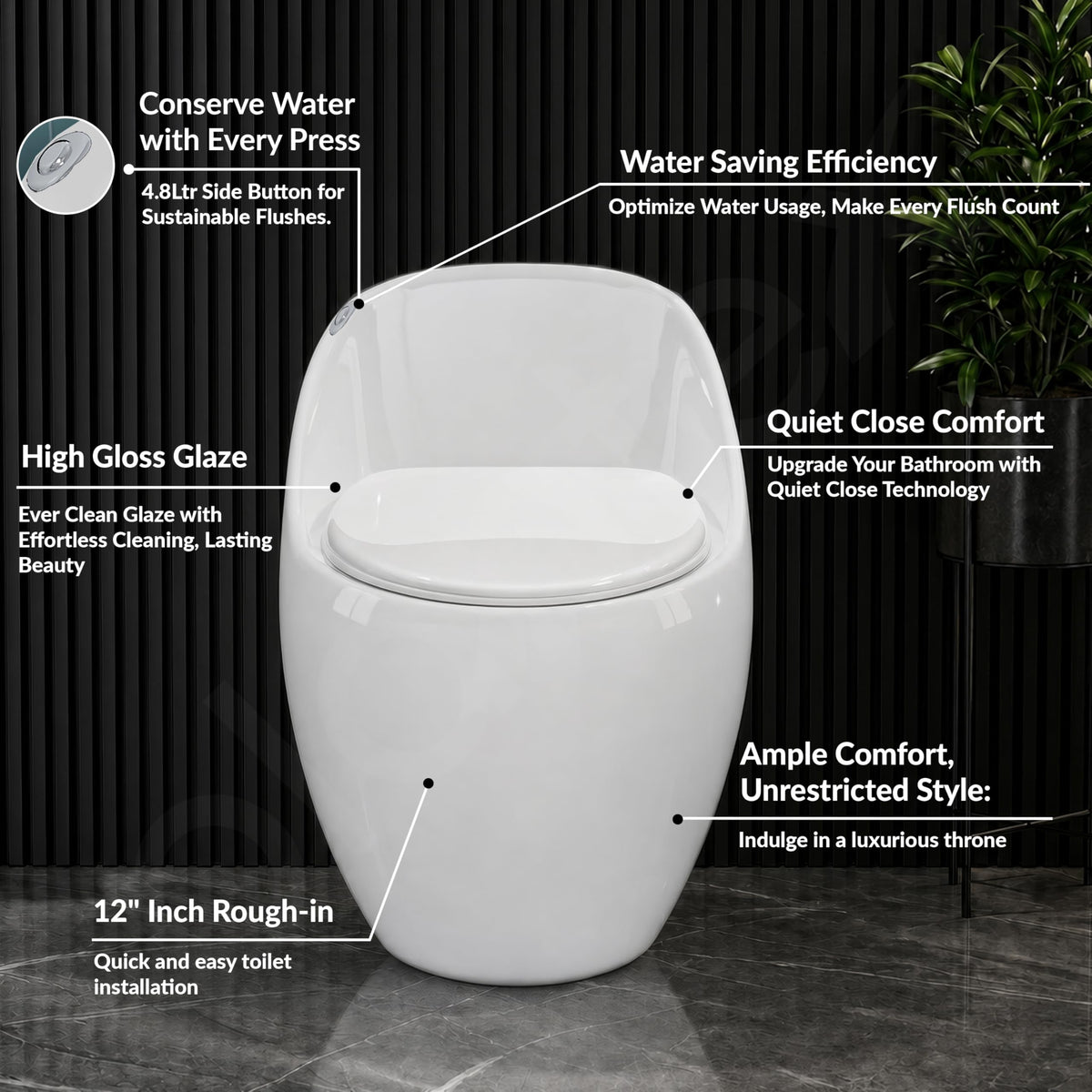 Plantex Imported Platinum Ceramic Western Commode/S Trap Siphonic Vaccum Jet Flush/Rimless One Piece Commode with Soft Close Seat Cover/Western Water Closet for Bathroom (White)-2