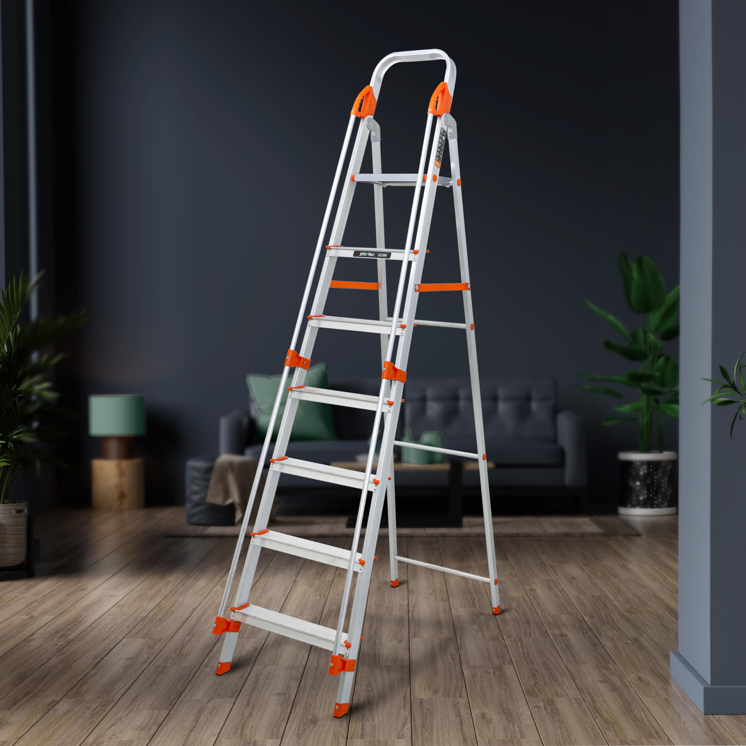 Plantex Big Foot 5 Step Foldable Aluminium Ladder/Step Ladder for Home Use with Wide Anti-Slip Steps and Secured Joints/5-Year Manufacturer Warranty(Black & Silver)