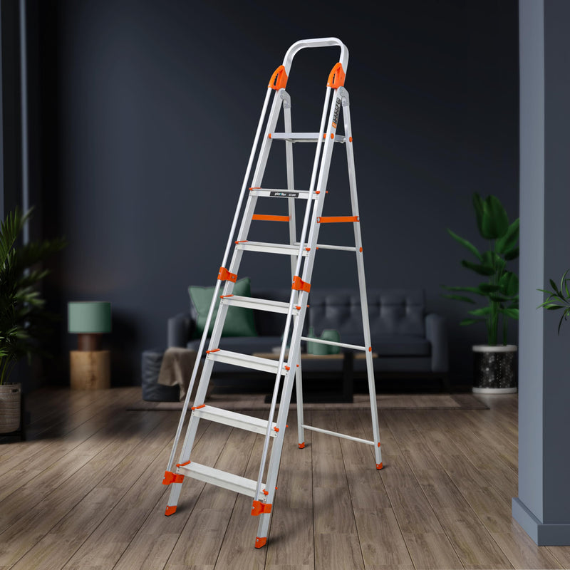 Plantex Big Foot 5 Step Foldable Aluminium Ladder/Step Ladder for Home Use with Wide Anti-Slip Steps and Secured Joints/5-Year Manufacturer Warranty(Black & Silver)