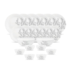Diva by La Opala, Pearl Collection, Opal Glass Dinner Set 20 pcs, Dusky Vines, White