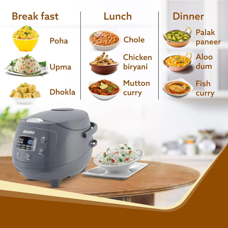 AGARO Imperial Electric Rice Cooker, 2L Ceramic Coated Inner Bowl, 500 gms (approx. 3.5 cups) raw rice, Steam Basket, 8 Preset Cooking Function, Advanced Fuzzy Logic, 24Hrs Keep Warm Function, 350W