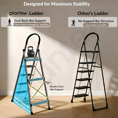 Plantex Ladder for Home 5 Steps/Foldable Ladder with Anti-Skid Wide Steps (30L x 20W cm)/Strong D-Shape Pipe with X-Support for More Stability/5 Year Warranty(Apex-Black)