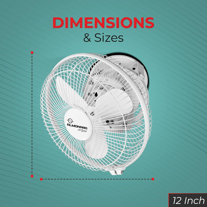 Almonard 300mm High Speed Cabin Fan, High Velocity Blades, Single Speed Setting, Cabin Fan for Office, Retail Kiosks, Available in White