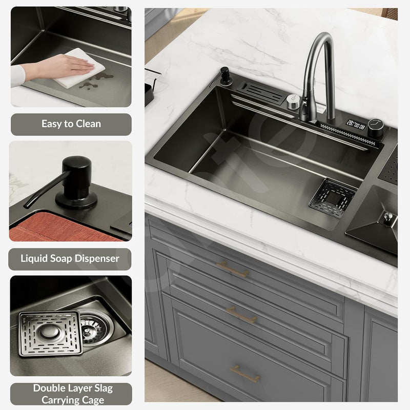 Plantex Sink for Kitchen/304 Grade Stainless Steel Waterfall sink-5