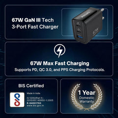Philips DLP6331CB/94 Gen III Tech 67W Fast Charging Wall Charger (Slate Black)