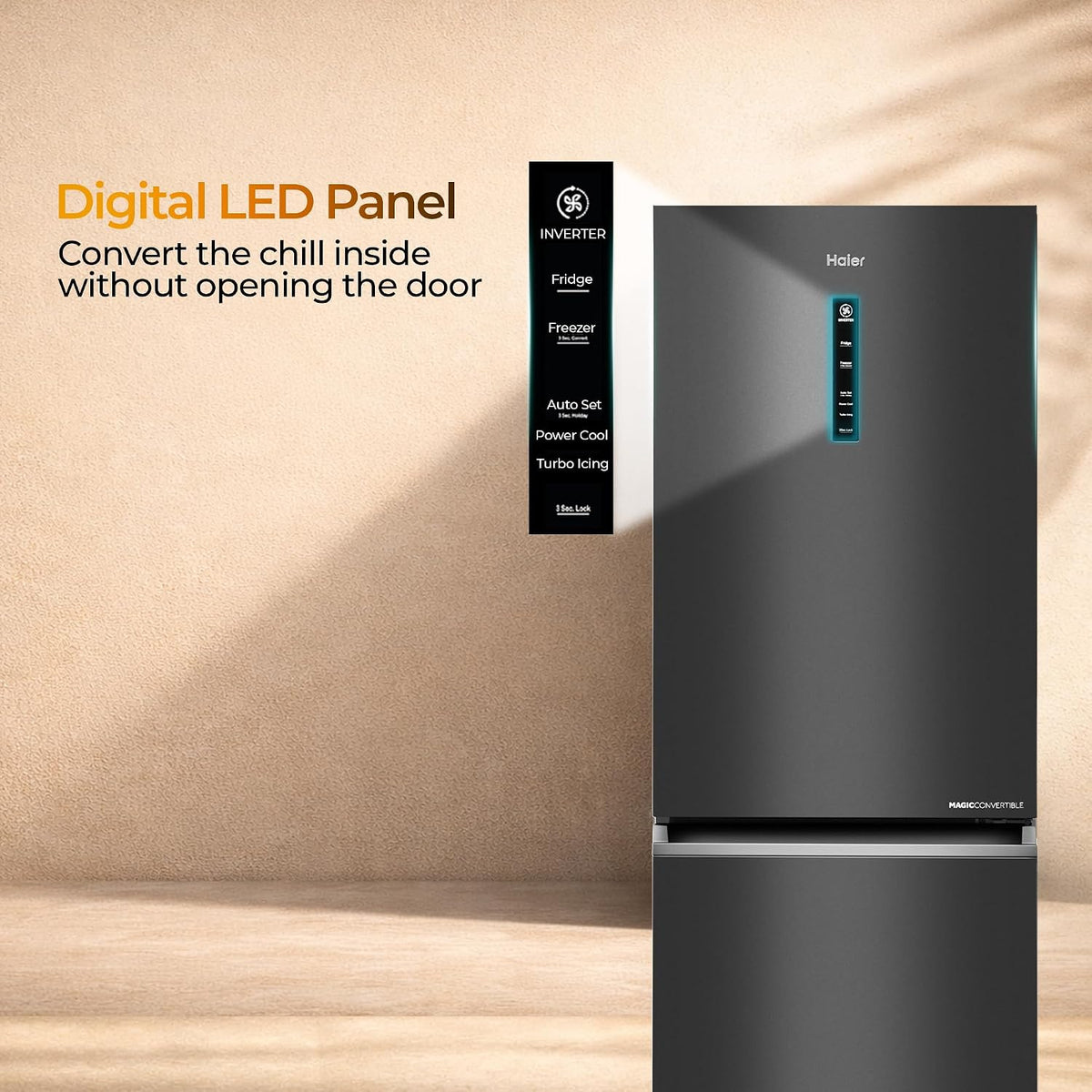 Haier 325 L 3 Star Frost Free Triple Inverter Bottom Mount Refrigerator, Digital Touch Display & 2X Bigger Fresh Storage (HEB-333GBA-P, Graphite)-5