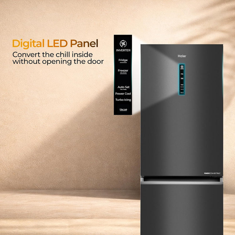 Haier 325 L 3 Star Frost Free Triple Inverter Bottom Mount Refrigerator, Digital Touch Display & 2X Bigger Fresh Storage (HEB-333GBA-P, Graphite)-5