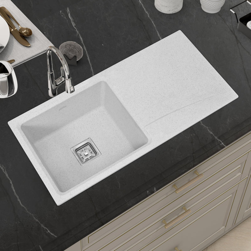 Plantex Quartz Single Bowl Kitchen Sink/Sink for Kitchen with Drain Board/Undermount/Top Mounted (Mosaic Grey-36X18 Inches)-1