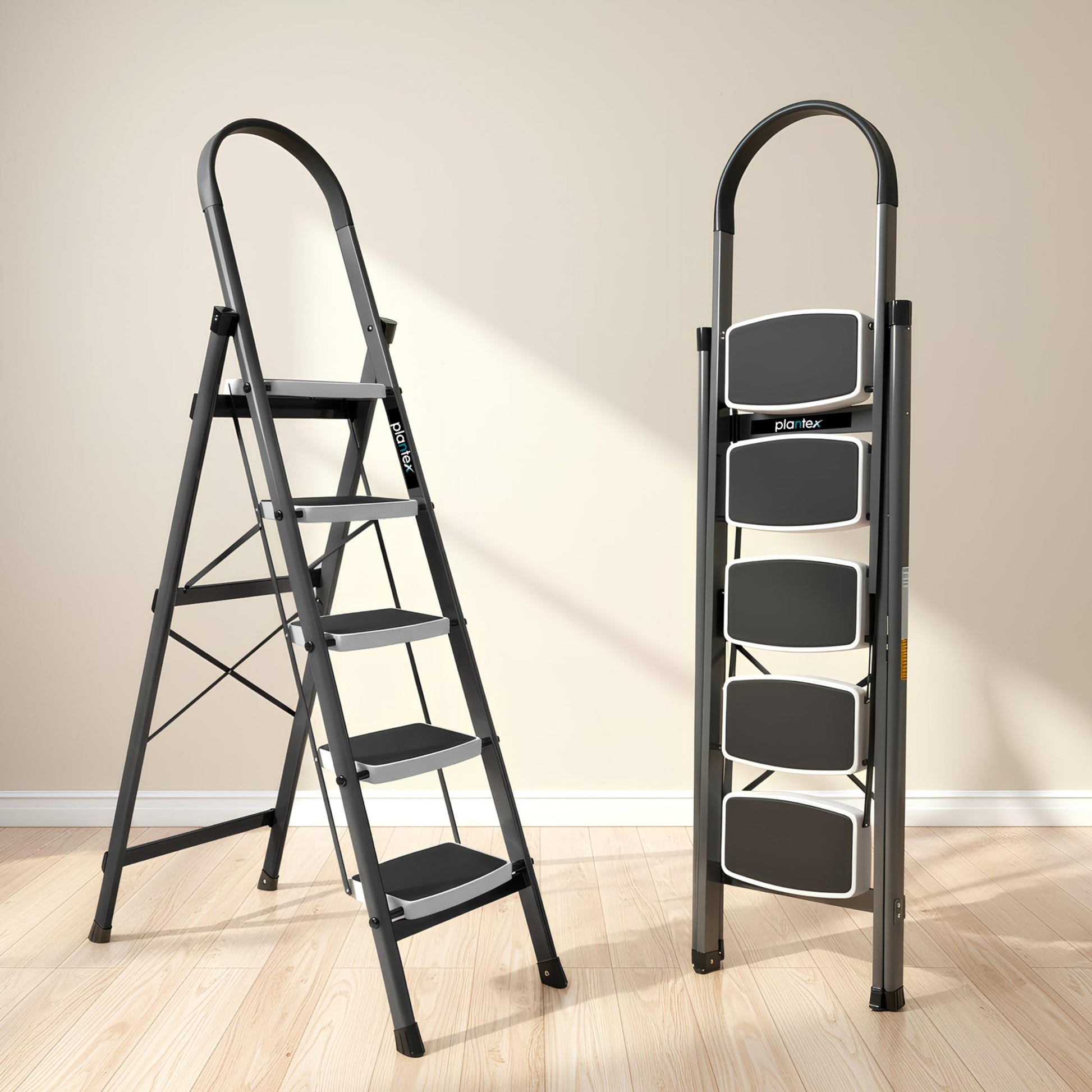 Plantex Steel 7 Step Ladder for Home/Wide Anti Skid 7 Step Ladder Foldable/5 Year Manufacturer Warranty (Gray & White)