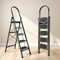 Plantex Steel 4 Step Ladder for Home/Wide Anti Skid 4 Step Ladder Foldable/5 Year Manufacturer Warranty By Plantex (Gray & White)