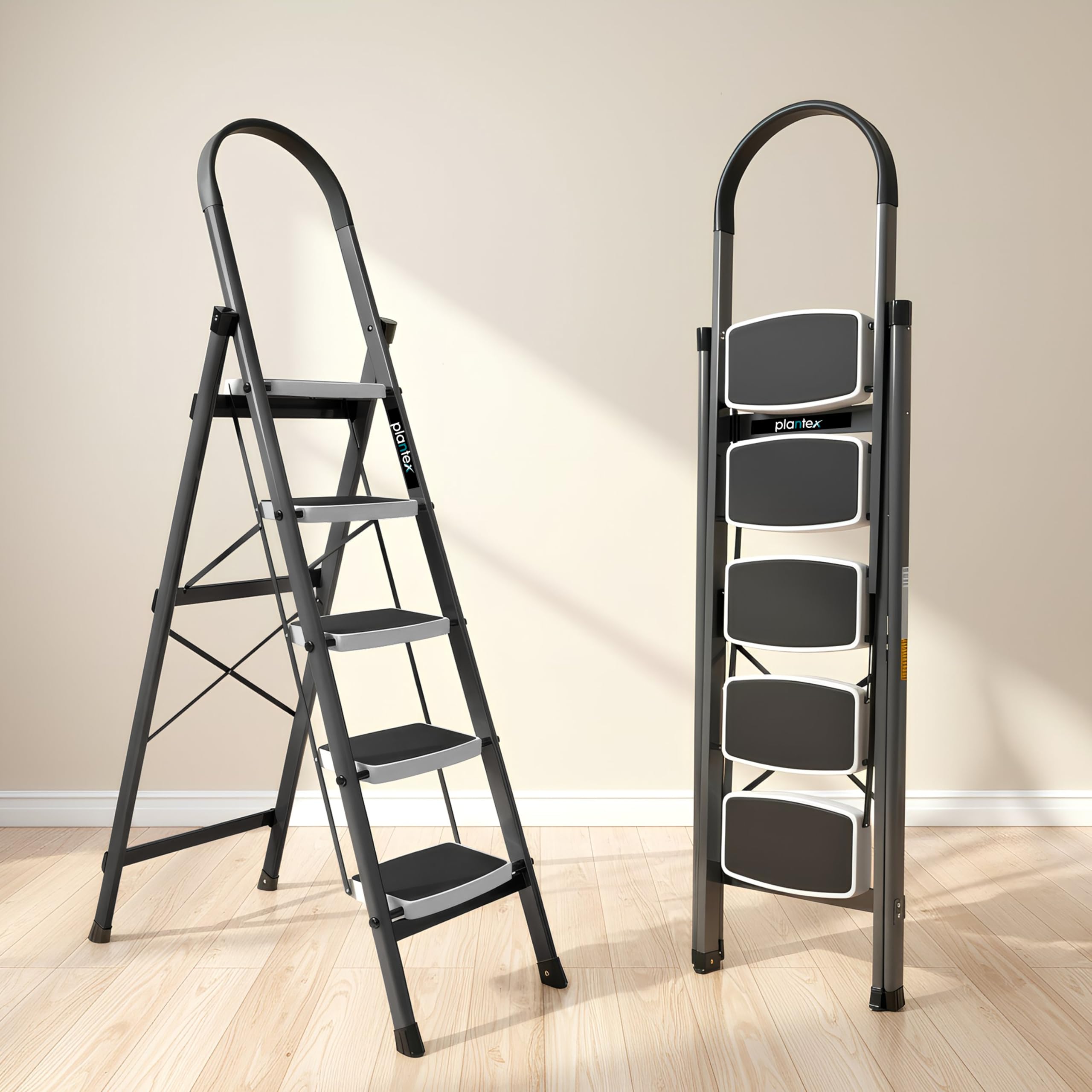 Plantex Steel 4 Step Ladder for Home/Wide Anti Skid 4 Step Ladder Foldable/5 Year Manufacturer Warranty By Plantex (Gray & White)