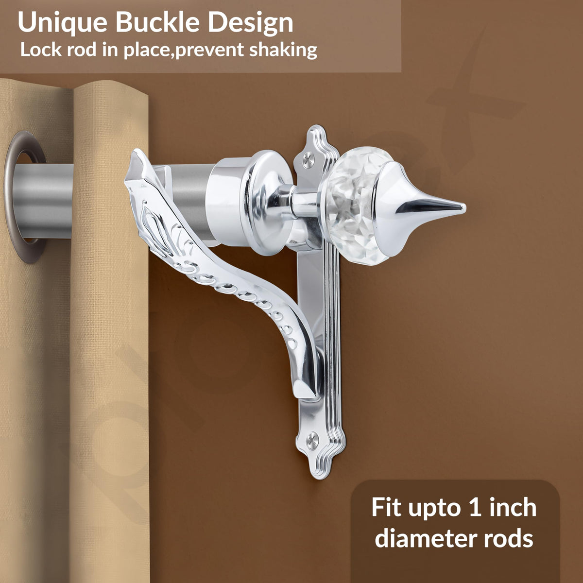 Plantex Heavy Duty Aluminium Diamond Curtain Brackets/Curtains Holder/Curtain Rod Holder (Chrome - 2 Pair)-3