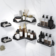 Plantex Self Adhesive Corner Shelf for Bathroom Wall/Stainless Steel Bathroom Organiser/Soap Dish/Side Corner Shelf- (Black, Combo)-1