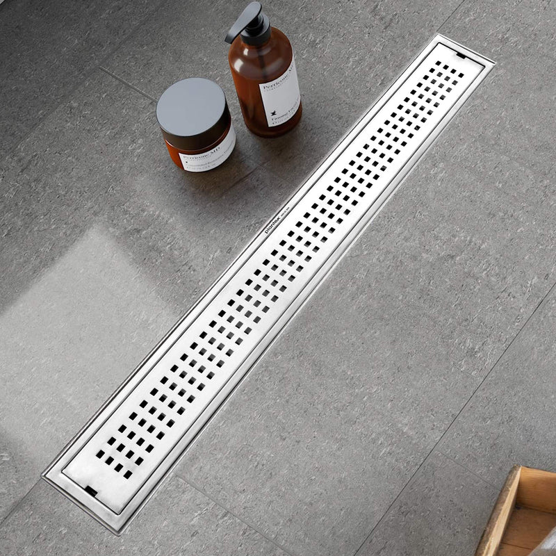 Plantex 304 Grade Stainless Steel Long Shower Drain/Floor Trap/Jali Removable Grate/Lid for Bathroom and Kitchen (10 x 45 cm - Matt) (A418-Square)-1