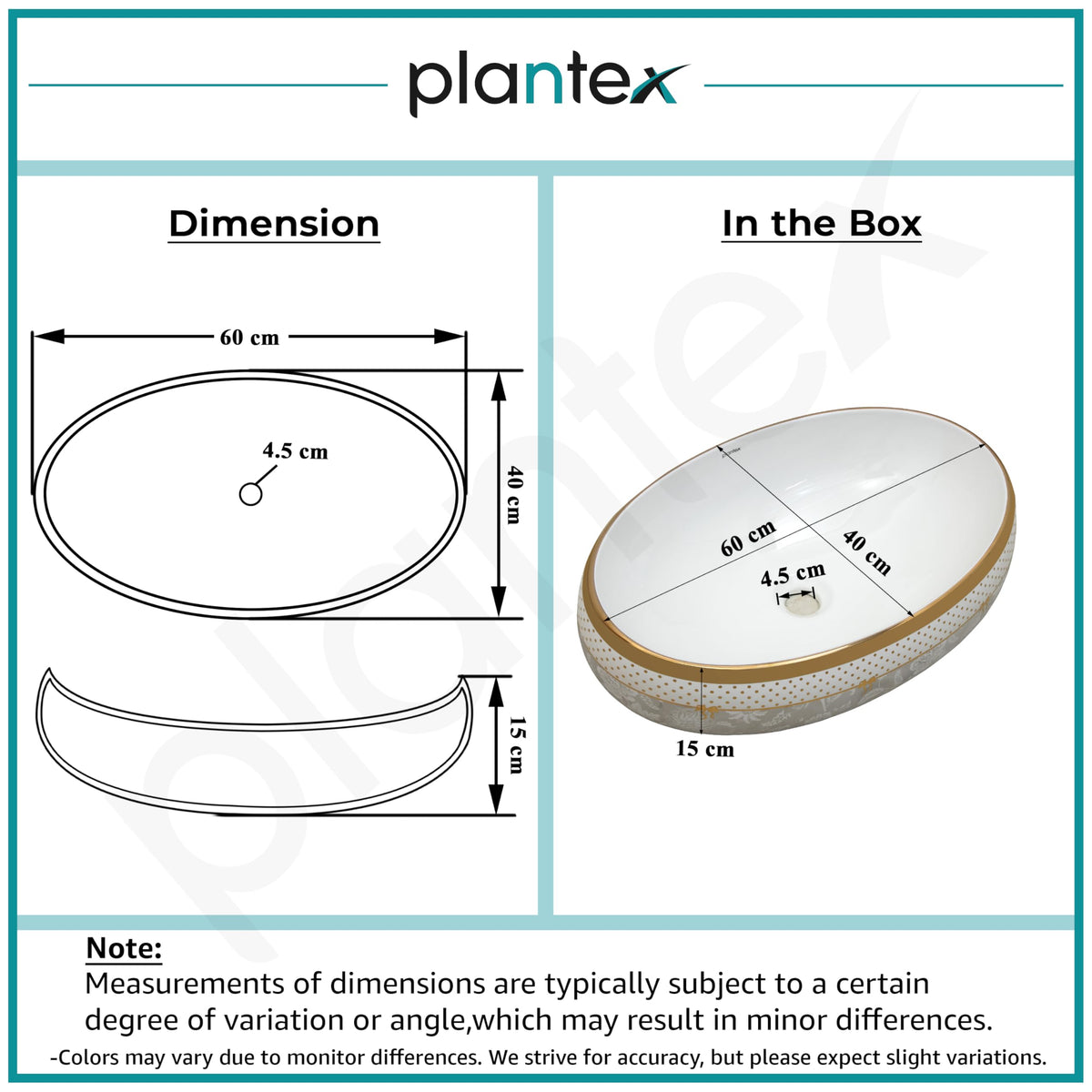 Plantex Tabletop Wash Basin for Bathroom/Designer Ceramic Basin/Countertop Vessel Sink Basin for Home/Hotel - (16016, White & Gold)-3