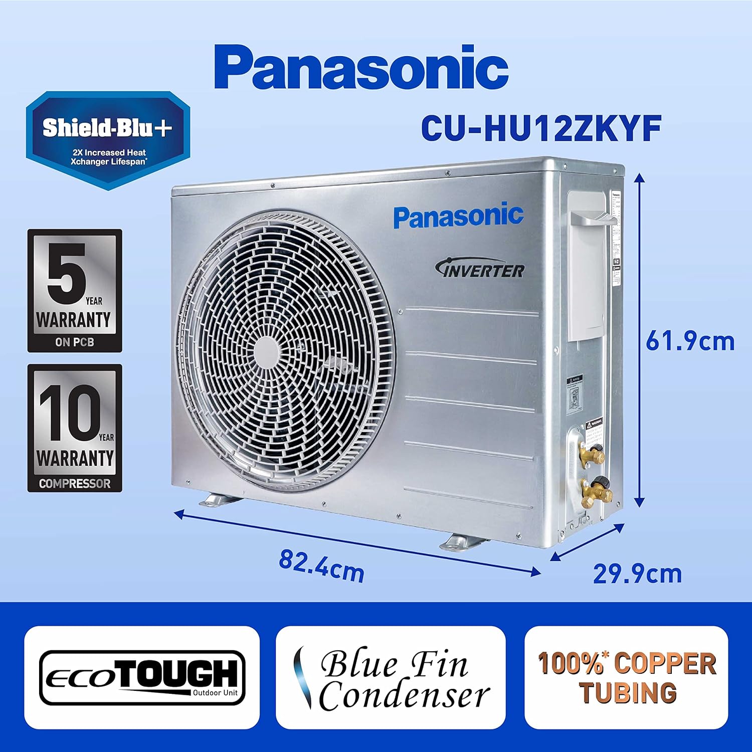 Panasonic 1 Ton 5 Star Wi-Fi Inverter Smart Split AC (Copper, 7 in 1 Convertible with additional AI Mode, 4 Way Swing, nanoe-X Air Purification Technology, CS/CU-HU12ZKYF, White)