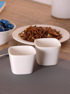 Clay Craft Basics White Ceramic Square Shaped Bowls/Katori for Chatni, sauces,dips, ketchups(Pack of 4)