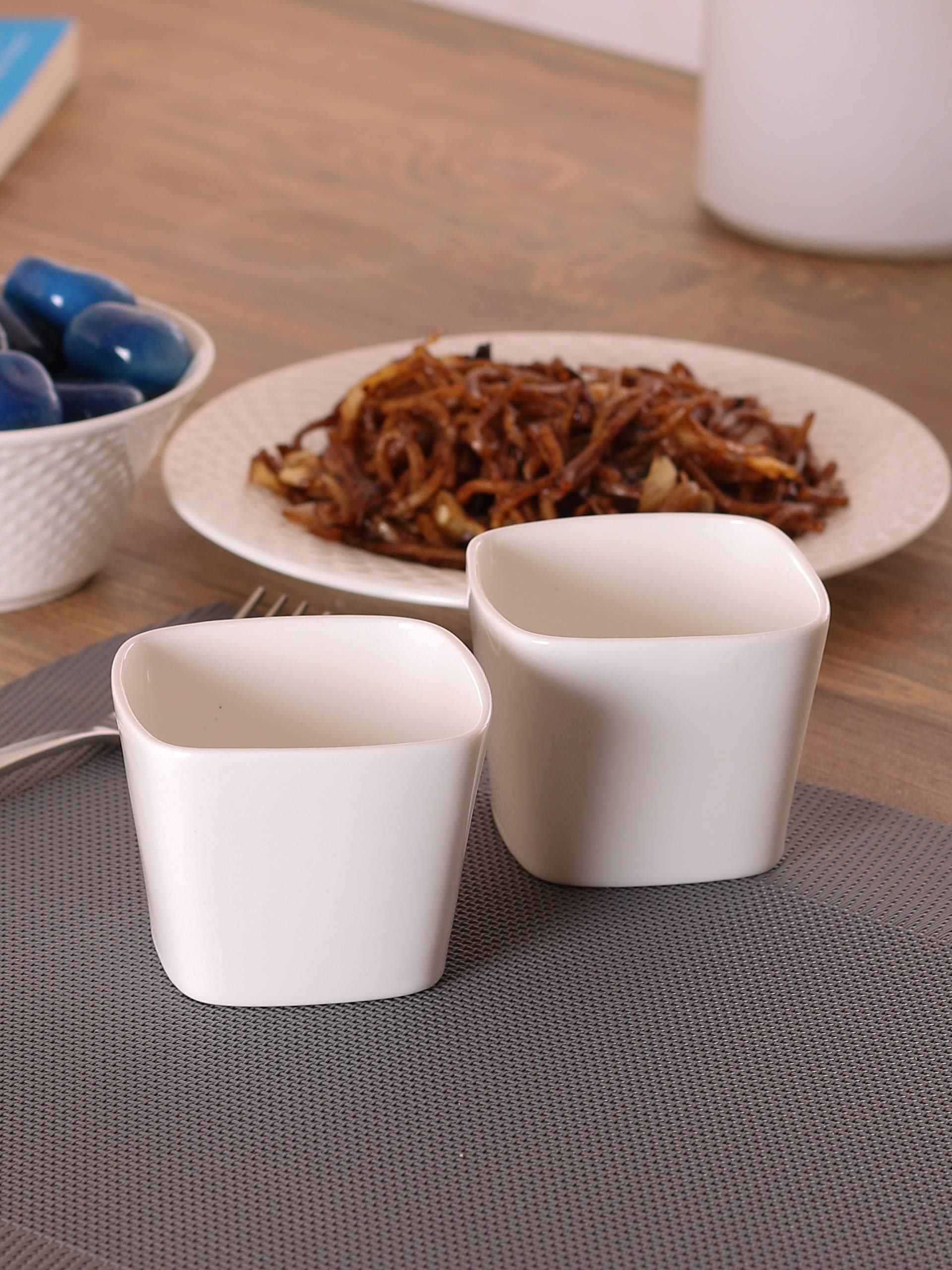 Clay Craft Basics White Ceramic Serving Bowl Set, Stackable can be Served as Dipping Bowls, chatni Bowls,Sauce Bowls, Soy Sauce and Ketchup Bowls(Set of 4)