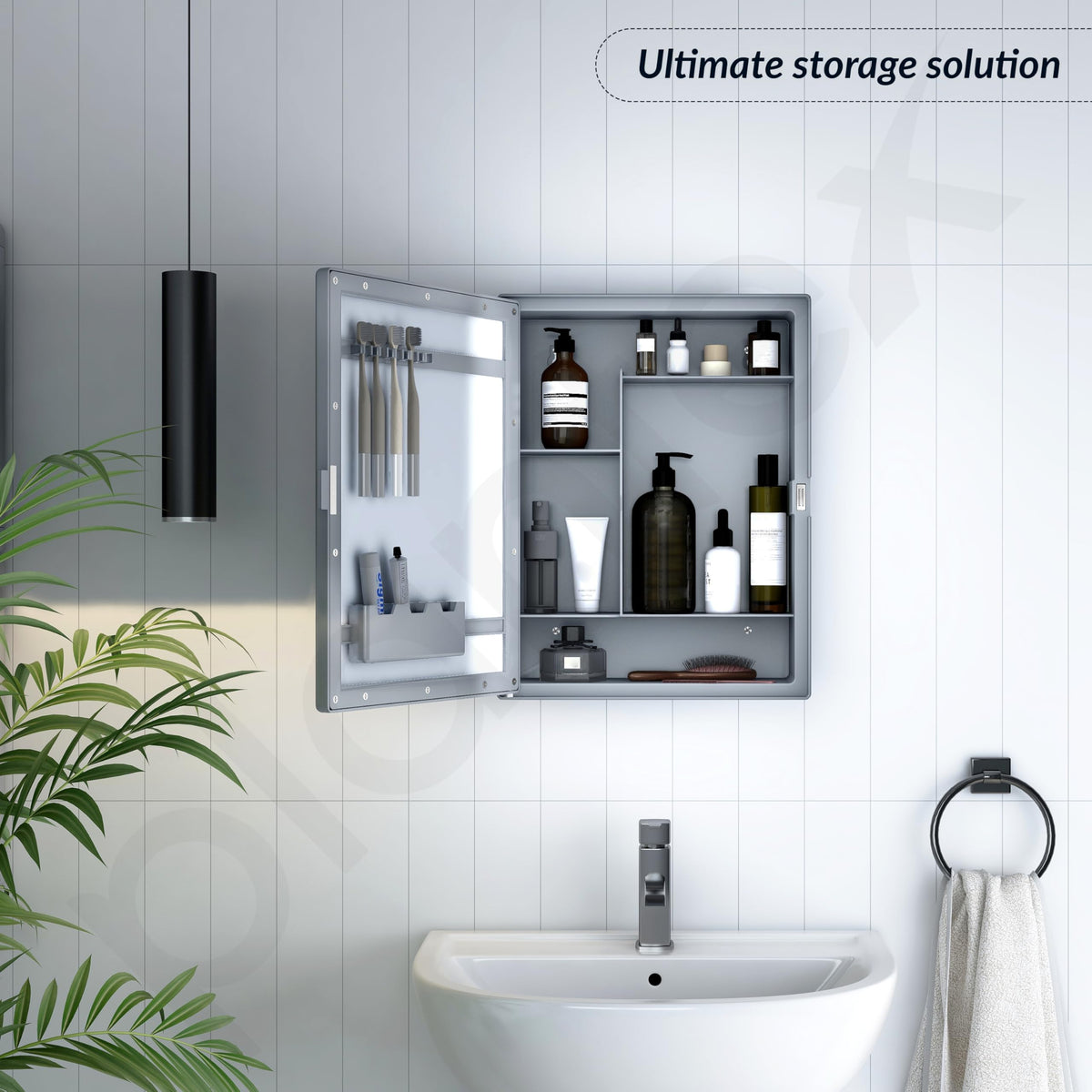 Plantex Bathroom Cabinet with Mirror/ABS Bathroom Storage Cabinet/Wall Mounted Bathroom Cabinet/Mirror with Storage for Bathroom(14x18 Inch, Grey)-6