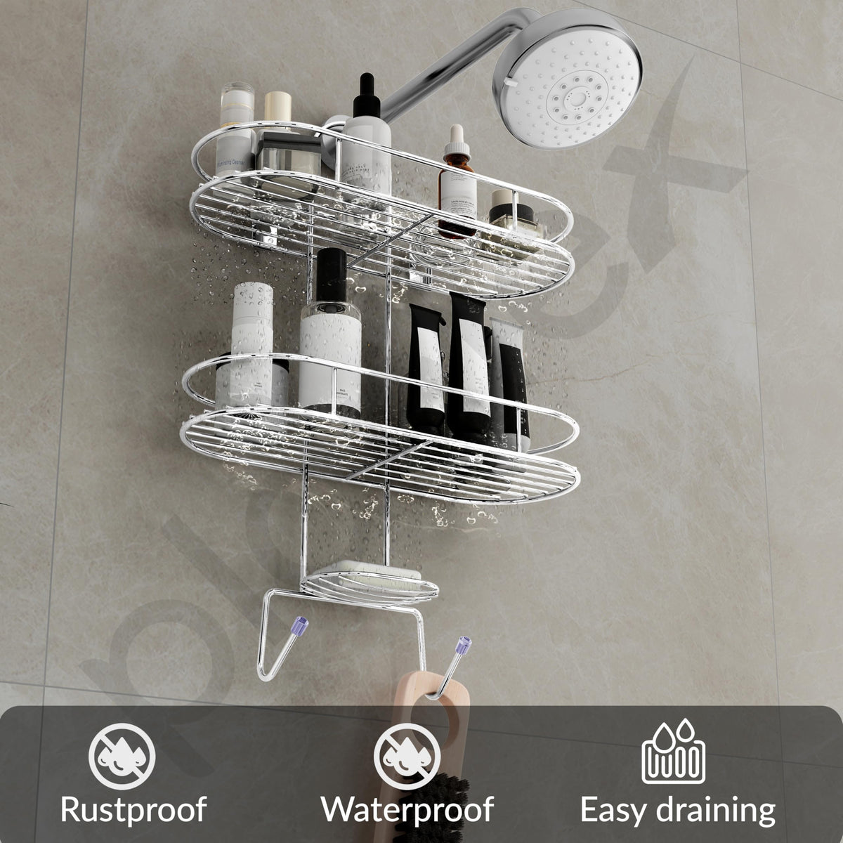 Plantex Self Adhesive Bathroom Stainless Steel Shelf/5in1 Multipurpose Shower Caddy/Storage Shelf/Soap Holder/Stand/Bathroom Accessories(Oval-Chrome Silver)-2