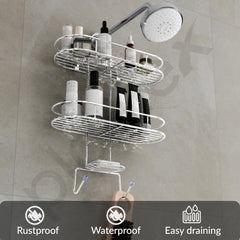 Plantex Self Adhesive Bathroom Stainless Steel Shelf/5in1 Multipurpose Shower Caddy/Storage Shelf/Soap Holder/Stand/Bathroom Accessories(Oval-Chrome Silver)-2