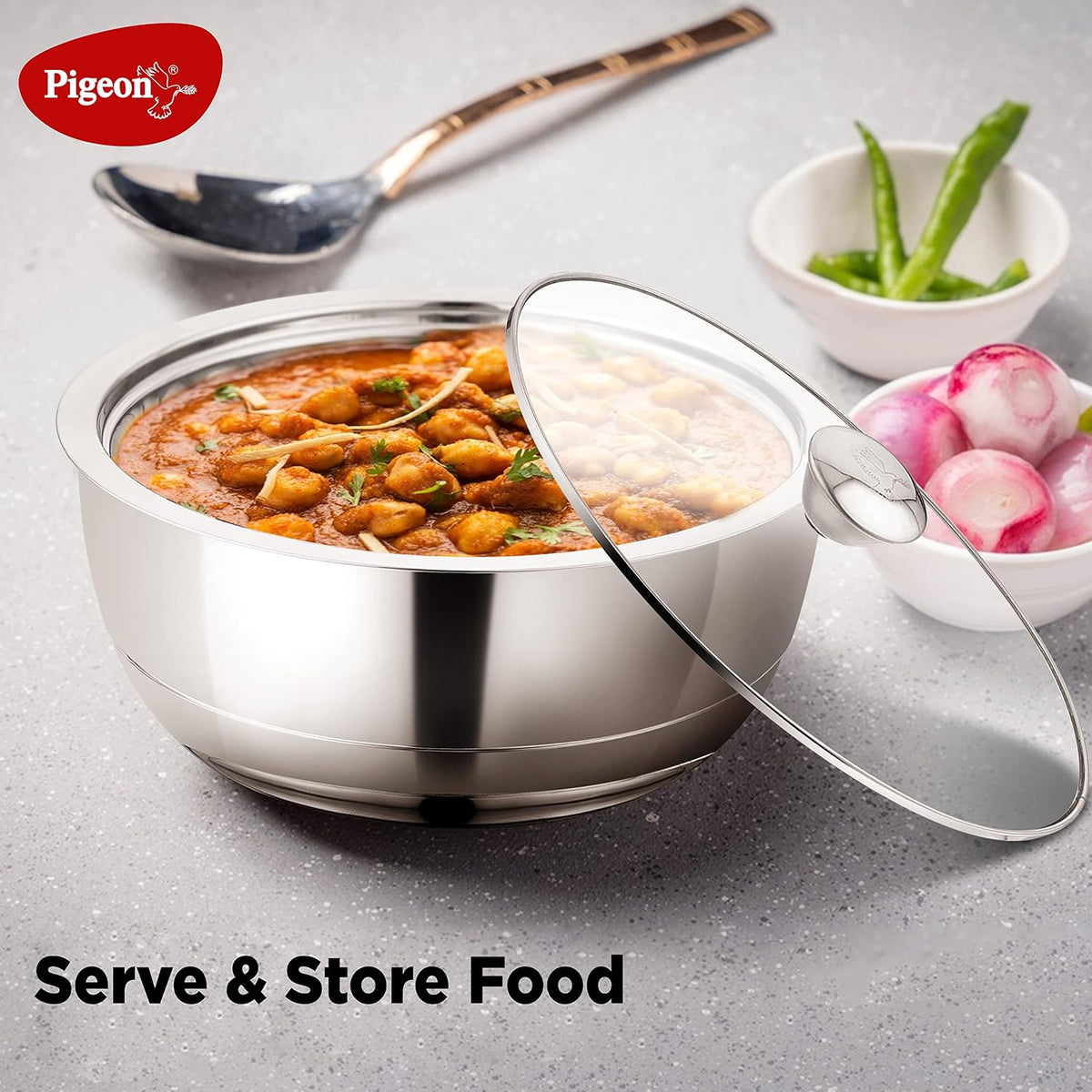 Pigeon Stainless Steel Serving Gravy Pot/Casserole 2700 ml Double Insulated Wall with Glass Lid to Your Food Warm for Lo