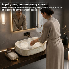 Plantex Wash Basin for Bathroom/Ceramic Table Top Washbasin/Countertop Vessel Sink Basin - (Cream Marble, 21.5 x 15 x 6 Inch)-6